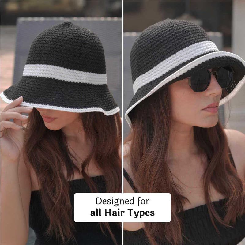 Image of Hair Drama Co. Crochet Bucket Hat for Women | Comfy & Casual Knit Handmade Foldable Floppy Hat | Summer Crochet Bucket Cap for Women & Girls