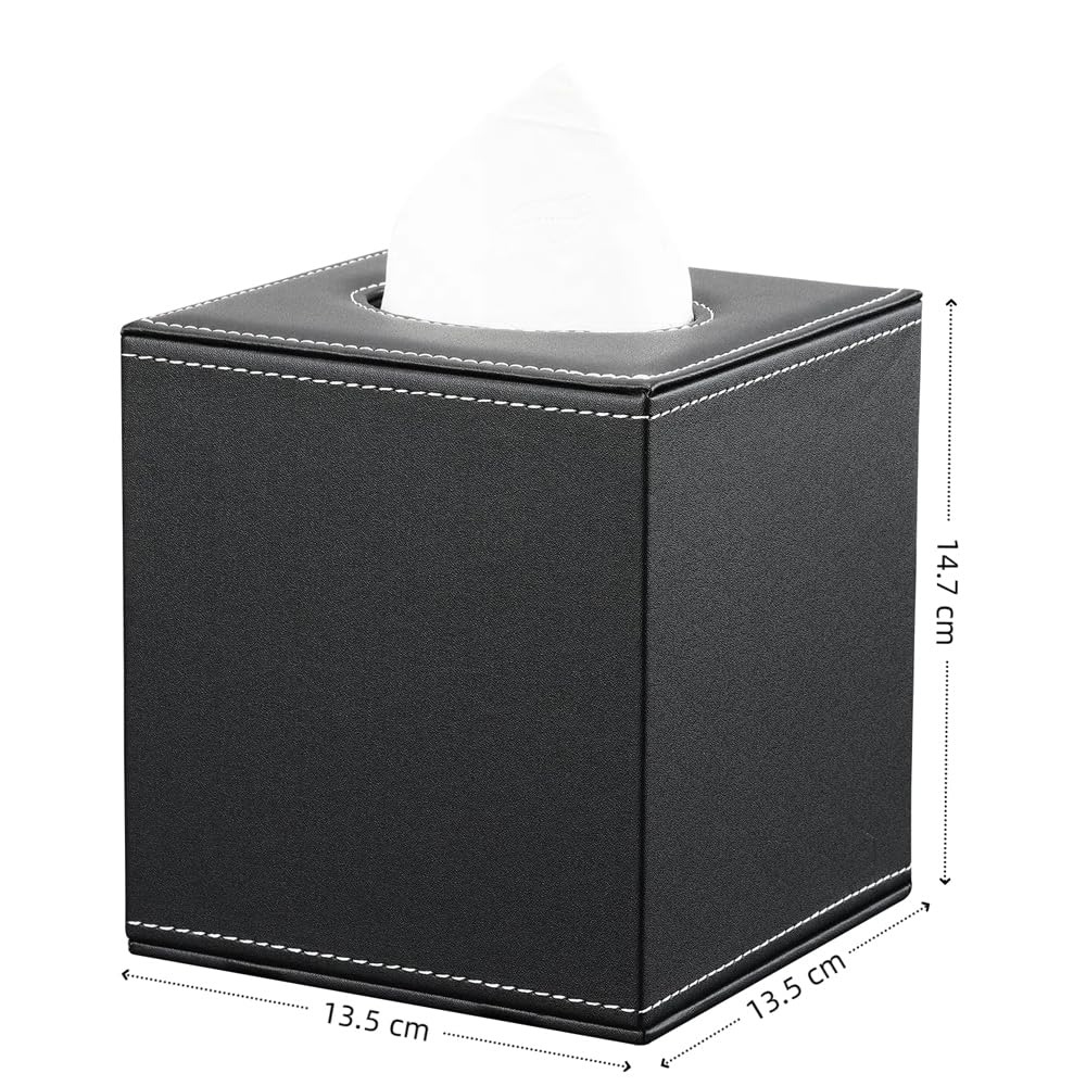 KINGFOM Soporte cuadrado de cuero para caja de pañuelos (negro)