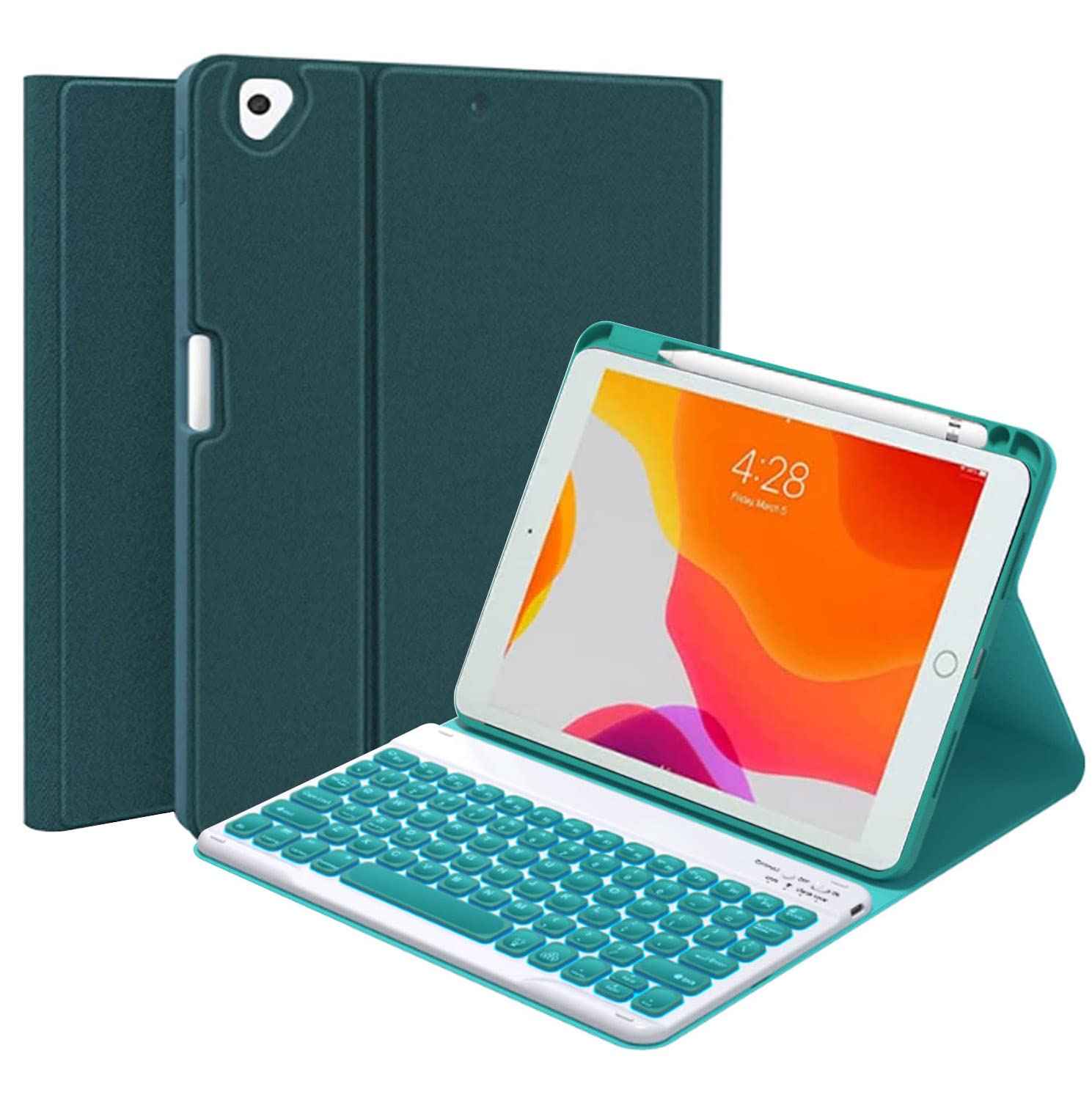 Etui na klawiature do iPad 10a Generacji 10.9", podswietlana klawiatura QWERTZ zdejmowana Bluetooth, etui na klawiature do iPad 10a 2022, drakgreen