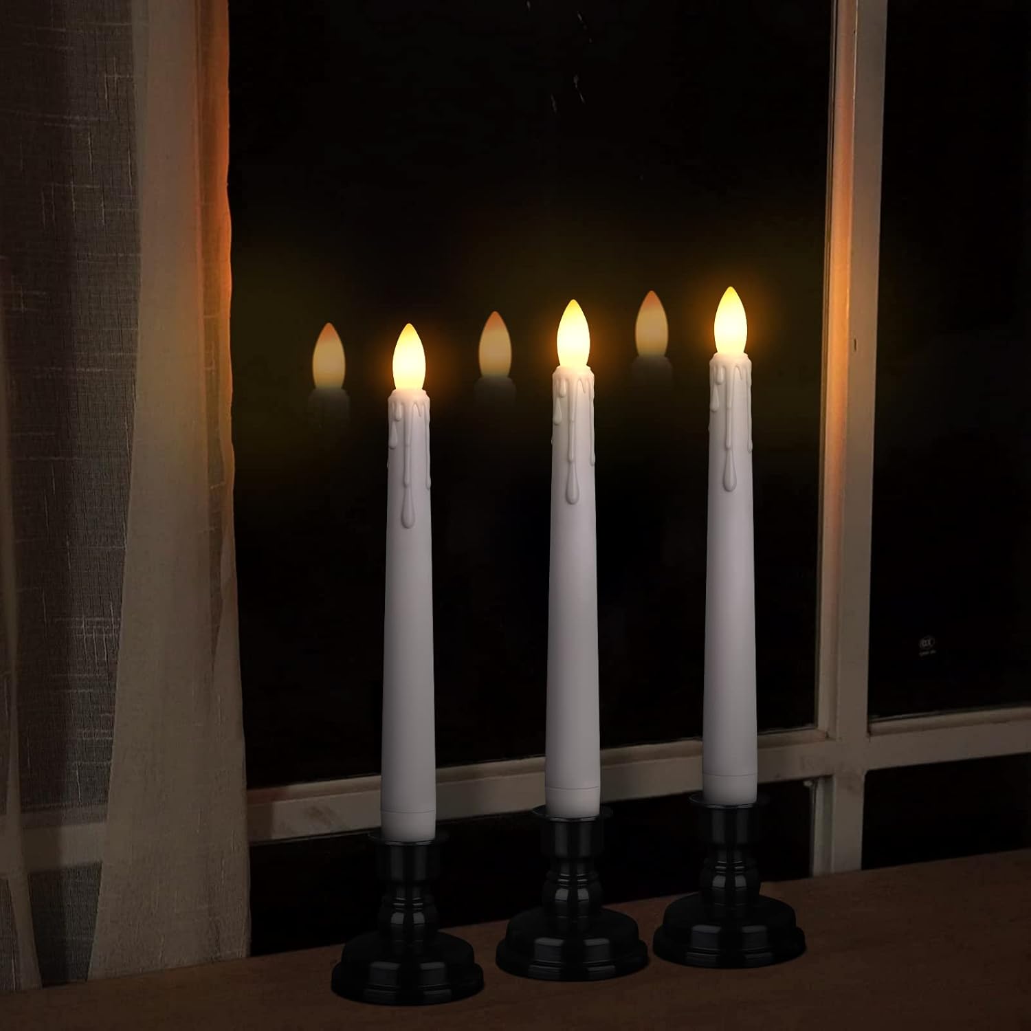 LED Battery Operated Window Candle with Remote & Timer Flickering Warm Light Christmas Flameless Taper Candles for Party Holiday Wedding Home Table Decoration (Pack of 6,White+Black Holder(A))… - Image 5