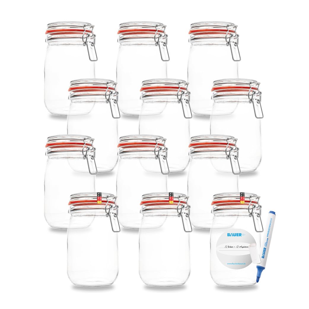 12 Bocaux Verre 1140ml Avec Fermeture Étrau - Conservation Aliments Confiture - Fermentation Sans Plastique - Cadeau Cuisine