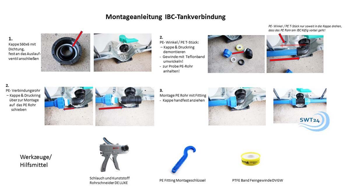 IBC zestaw przyłączeniowy do 2 zbiorników na wodę z zaworem kulowym DN 32 i 3/4"