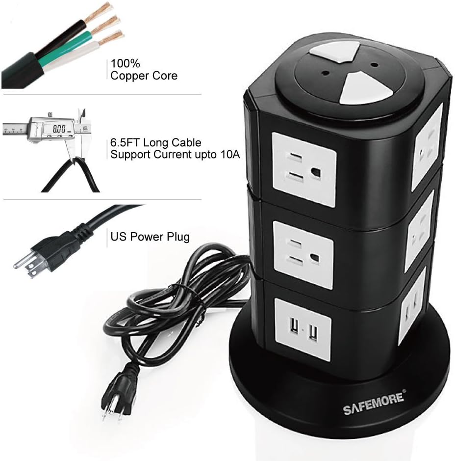 Uр Tо 60% оƒƒ Power Strip Tower SAFEMORE Surge Protector Electric Charging Station 10 Outlets 4 USB Ports with 6.5ft Heavy Duty Long Extension Cord Convenient One-Way Push Button for Home Office Black+White Onе-Dау Sаlе: Uр tо 60% оƒƒ Power Strip Tower SAFEMORE Surge Protector Electric Charging Station 10 Outlets 4 USB Ports with 6.5ft Heavy Duty Long Extension Cord Convenient One-Way Push Button for Home Office Black+White