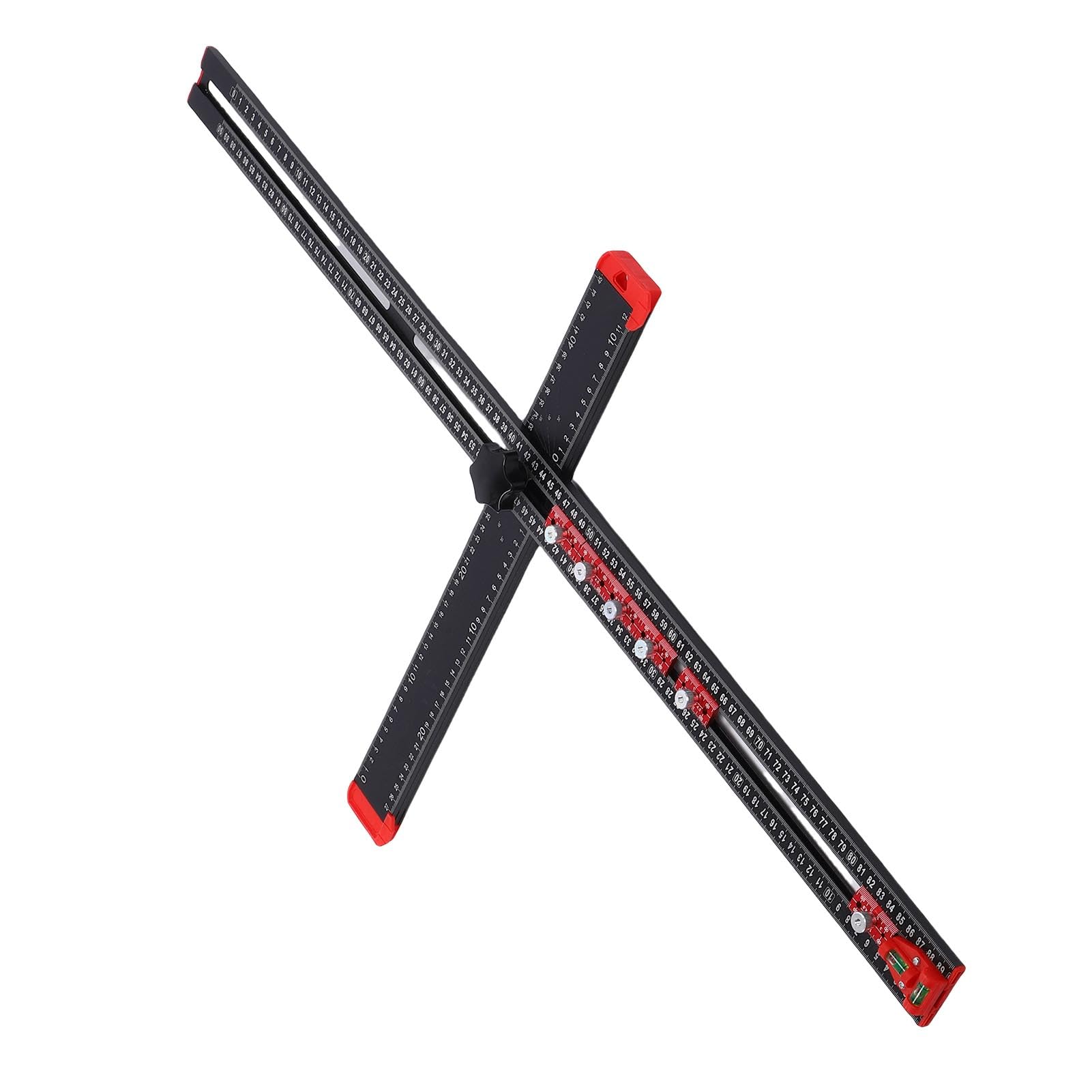 FTVOGUE Regla de Posicionamiento de Perforación, Cuadrado en T Ajustable de Aleación de Aluminio de 90 Cm con 2 Niveles de Burbuja y 6 Controles Deslizantes, Regla de Medición de Marcado de Múltiples