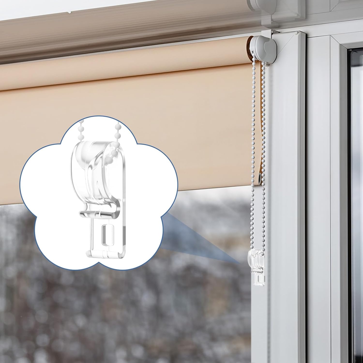 60Pcs Roller Shade Clear Saftey Chain and Cord Guide, Bulk Fixation Hook P Clip Blind Cord Holder, for Roller Vertical and Roman Shades and Bead Chain Tension Device