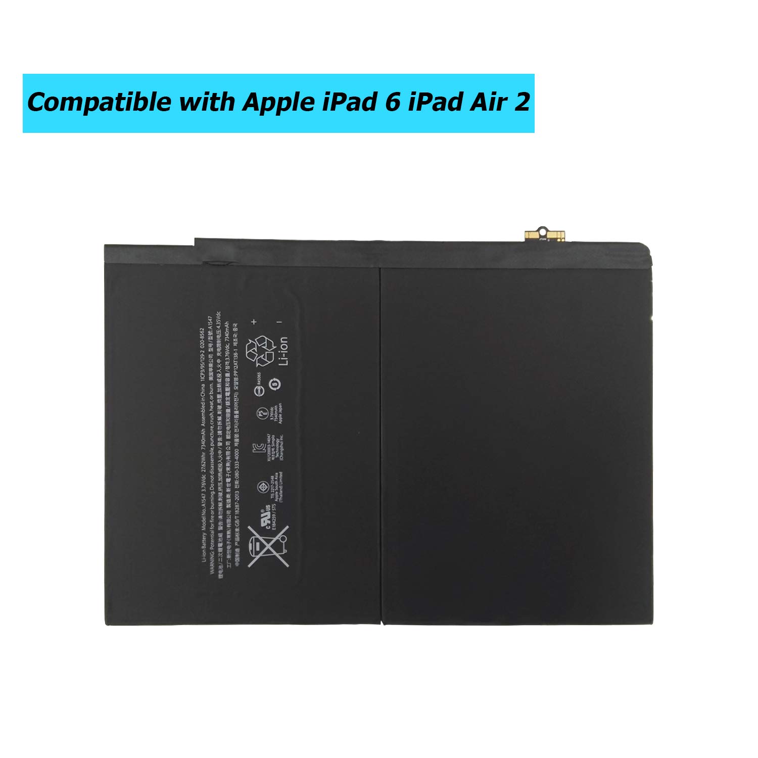 Batterie de rechange compatible Apple iPad Air 2 A1566 A1567 iPad6 7300 mAh