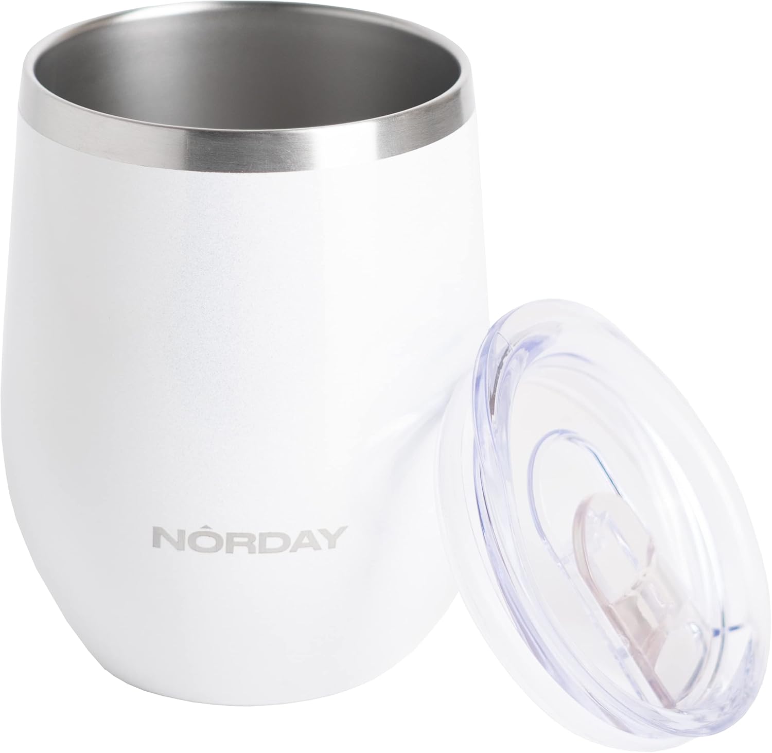 NORDAY | Stainless Steel Cups – Tumblers | Sommelier 12oz White Glitter Thermal Cup | Maintains Temperature Between 8 and 24 Hours | Anti-Spill Lid - Ideal For Trips | Double Wall - Extra Resistant