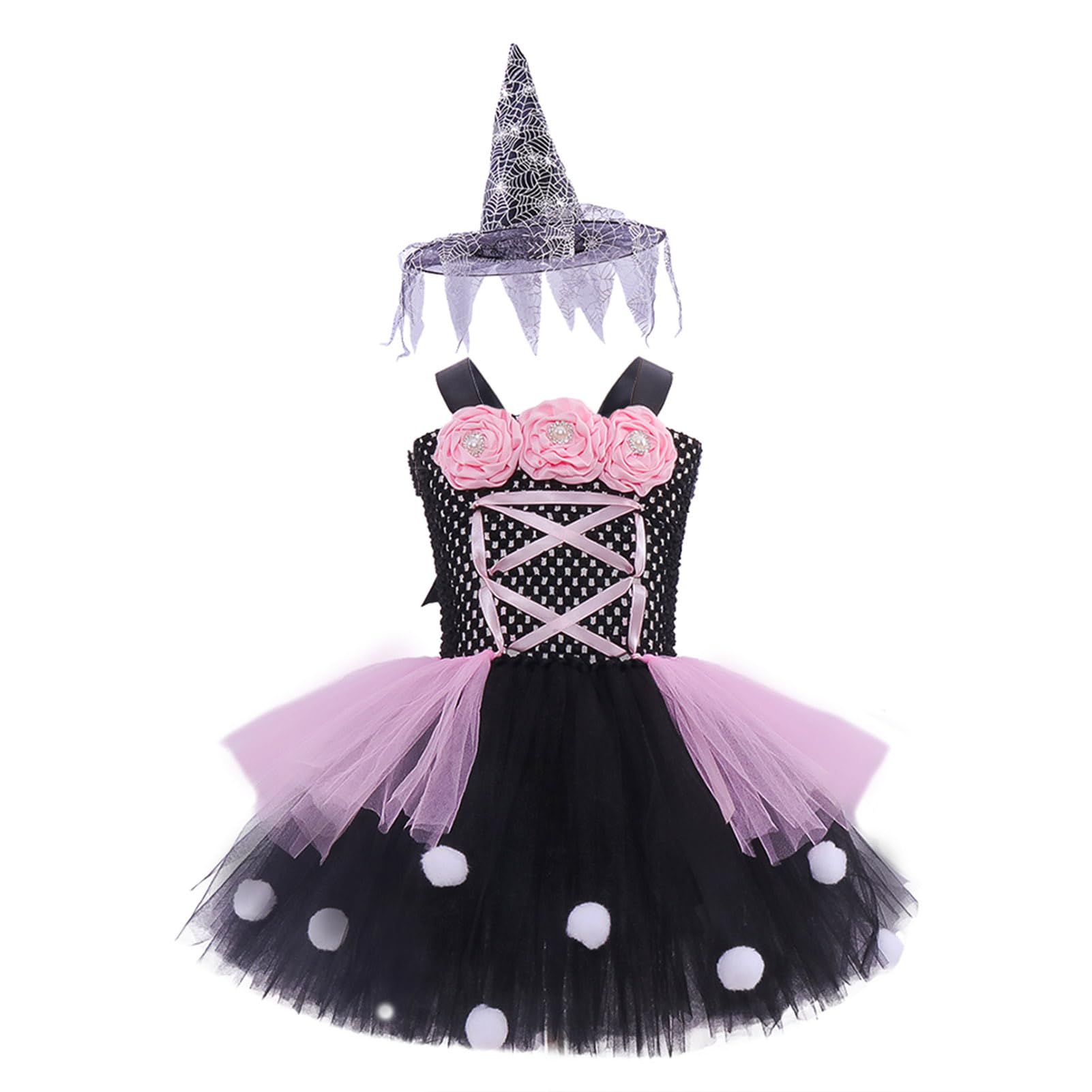 ABEHIK Girls Pink Witch Costume mit Hat Halloween Costumes for Kids Witch Fancy Dresses for Party pink XXL/160