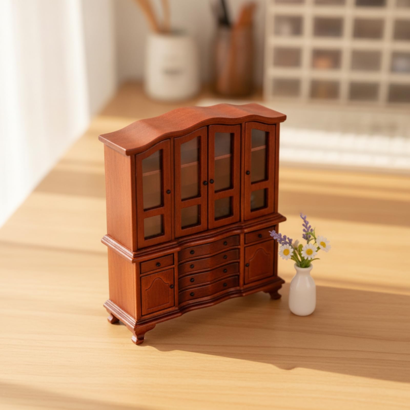 Credenza in Miniatura con in Vetro Realistico Mobile Miniatura Retrò Vetrina con Apribili per Casa Delle Bambole