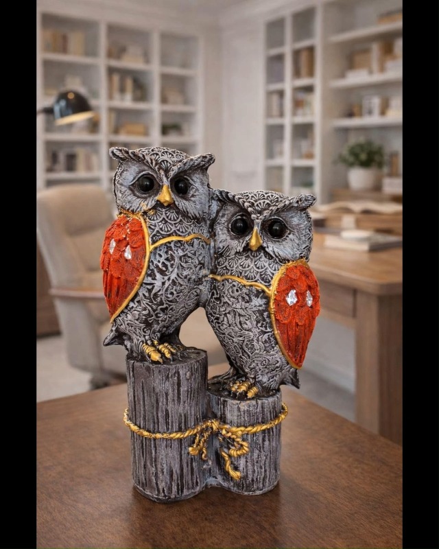 Buy Parvatveda Lucky Couple Owl Statue 6.5 Inch (Orange Grey