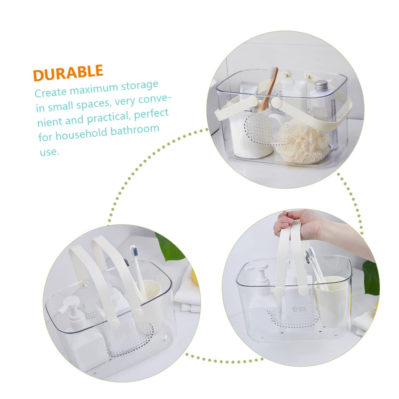 Cesta de Plástico para Almacenamiento en Baño y Sala de Estar, Cesta Organizadora Portátil Asa para Ducha y Dormitorio