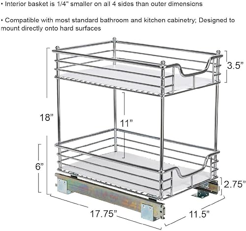 Miniatura 4 de Household Essentials C2021-1 Glidez Organizador deslizante extra profundo de 2 niveles estante extraíble para gabinete cromado de 20 pulgadas de