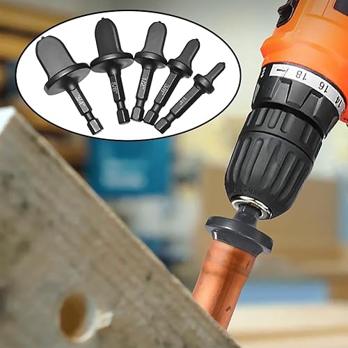 Miniatura 7 de Juego de 5 brocas de herramientas de estampación de 1/4 pulgadas, 3/8 pulgadas, 1/2 pulgadas, 5/8 pulgadas, 3/4 pulgadas, multifunción, vástago