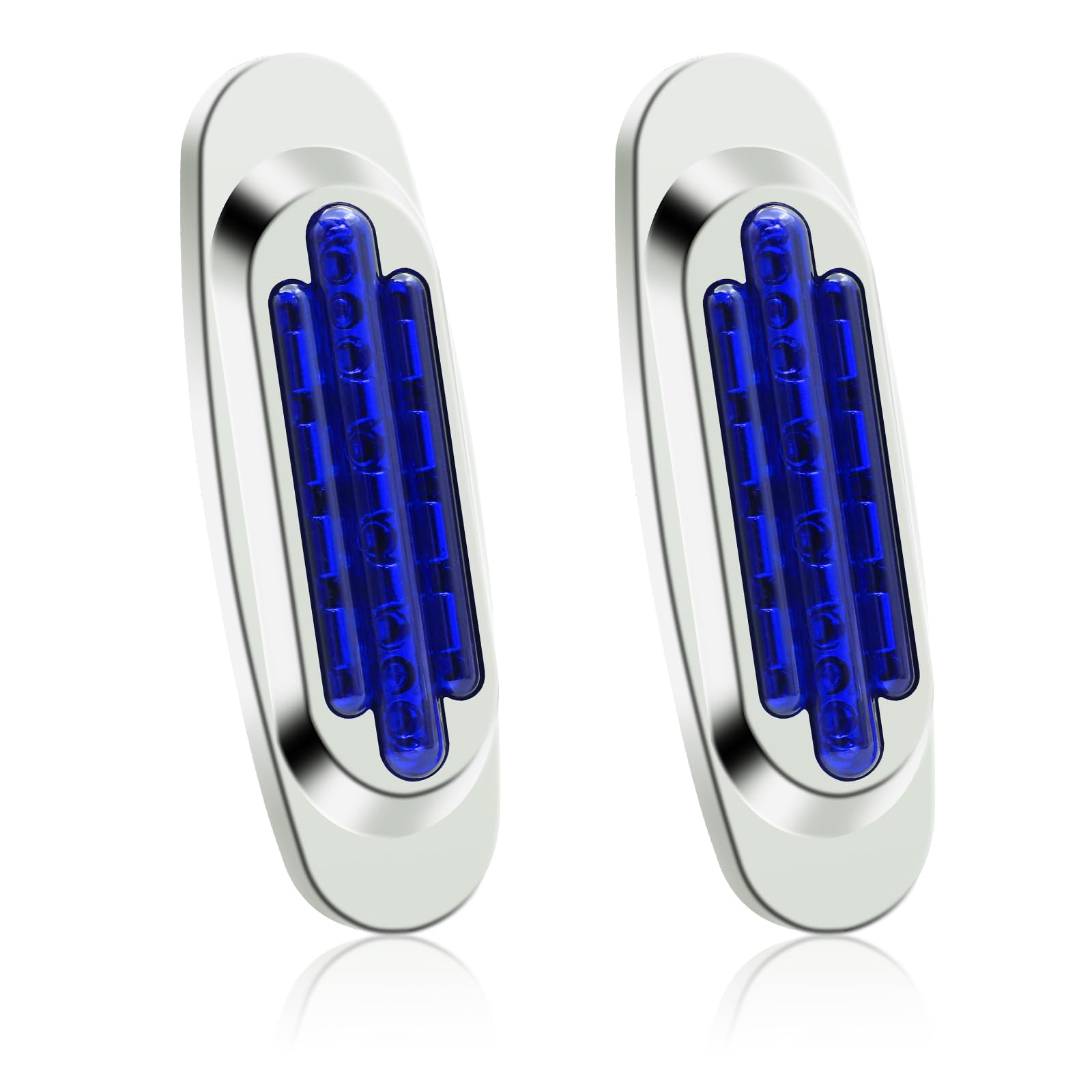 LED Side Marker Lights,16-LED Oval Clearance Position Lamps Side Light Exterior Cab Light with Chrome, Universal for Truck Tractor RV Motorhome Cars, Blue, 2PCS