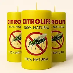 Kit 3 Velas Citronela 100% Natural – Repelente Contra Mosquitos, Pernilongo, Dengue, Longa Duração, Não Tóxica, Seguro para Crianças e Pets