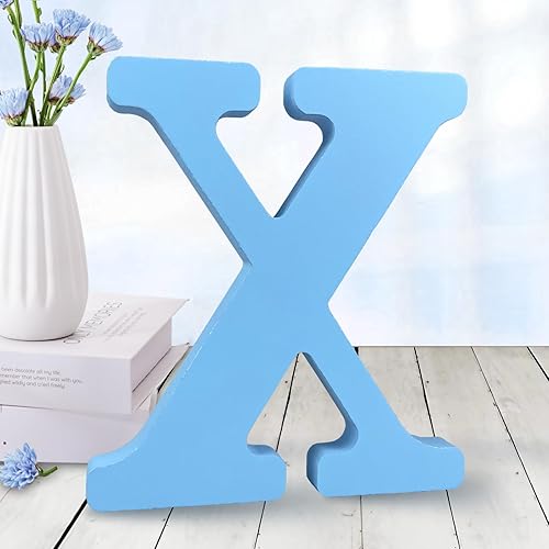 AOCEAN Letras de madera azul de 6 pulgadas, letras de madera sin terminar para decoración de pared, letras decorativas de pie en rodajas, decoración