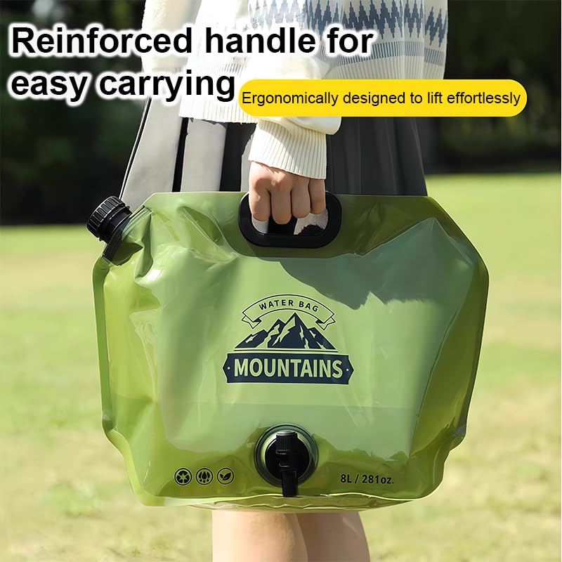 Contenedor de Agua Plegable con Grifo, Bolsa de Almacenamiento de Agua de 8L (2.1 Galones) Capacidad Grande para Camping, Senderismo y Viajes al Aire Libre, Verde Militar miniatura 2