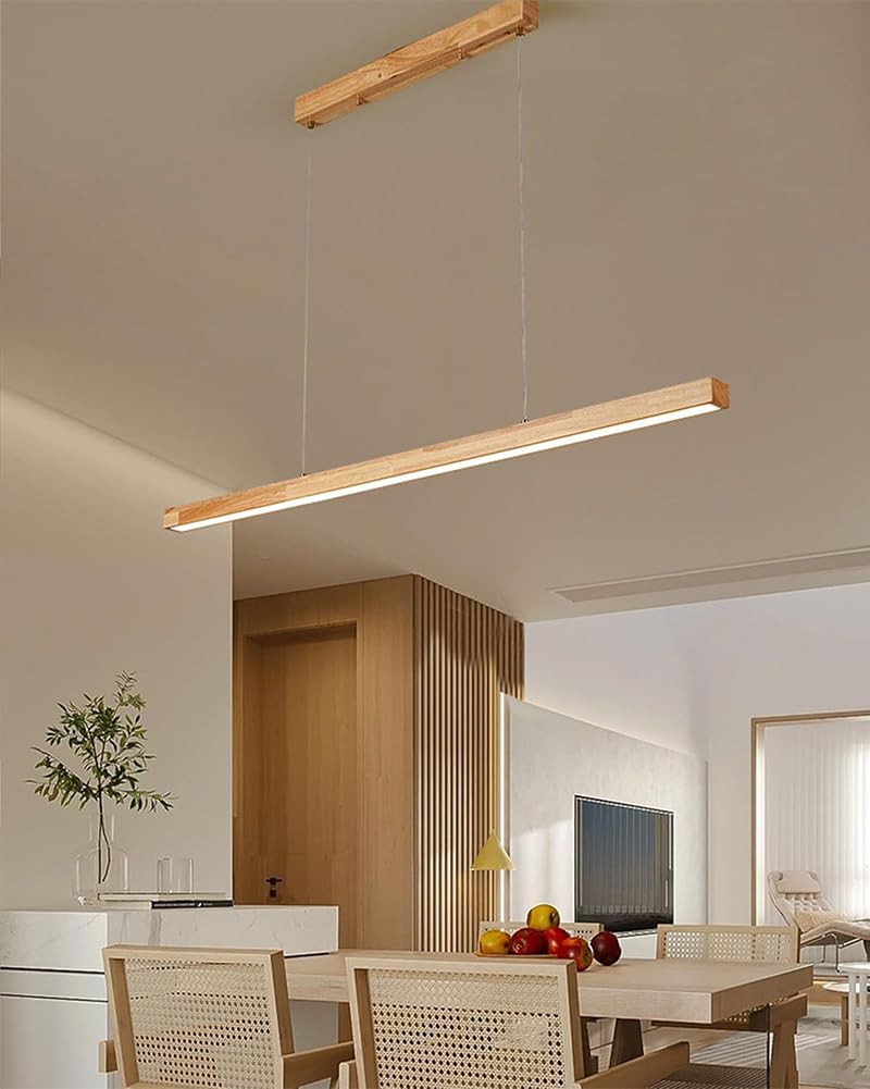 Lampada a Sospensione LED tavolo da pranzo Dimmerabile Moderna lampadario sala da pranzo Con Telecomando, Design Lineare, Regolabile in Altezza,Per Soggiorno Kitchen Island Corridoio (Holz, 100cm)