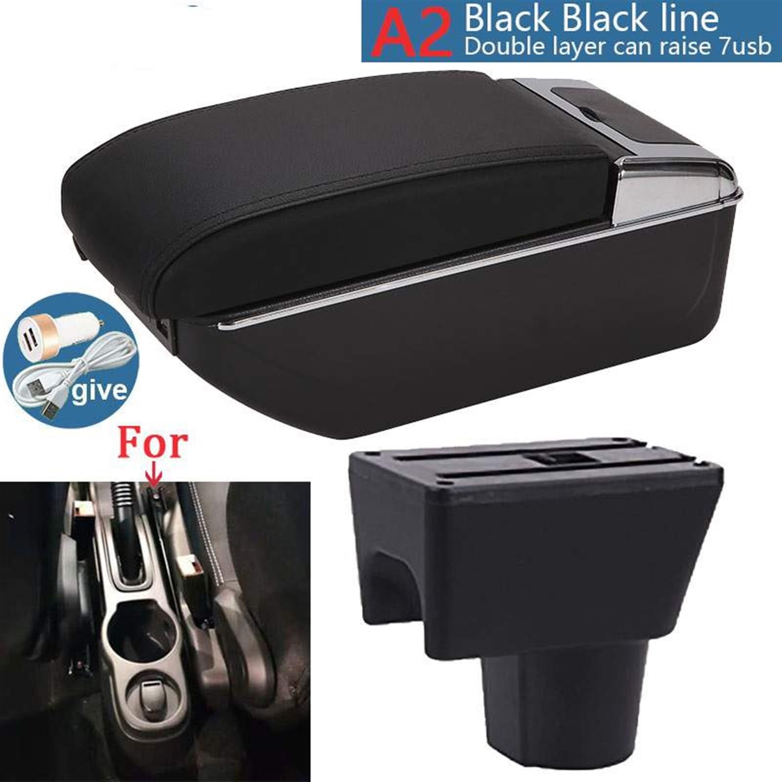 Pasuje do podłokietnika Renault Duster dla Nissan Terrano 3 dla Renault Oroc schowek w podłokietniku samochodowym schowek akcesoria samochodowe wnętrze (Material : A2 Black black 7USB)