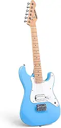 SONICAKE Guitarra elétrica infantil de 76 cm, corpo de madeira maciça leve e júnior com captador Humbucker, pescoço e escala de madeira de uma peça, extremidades arredondadas, azul