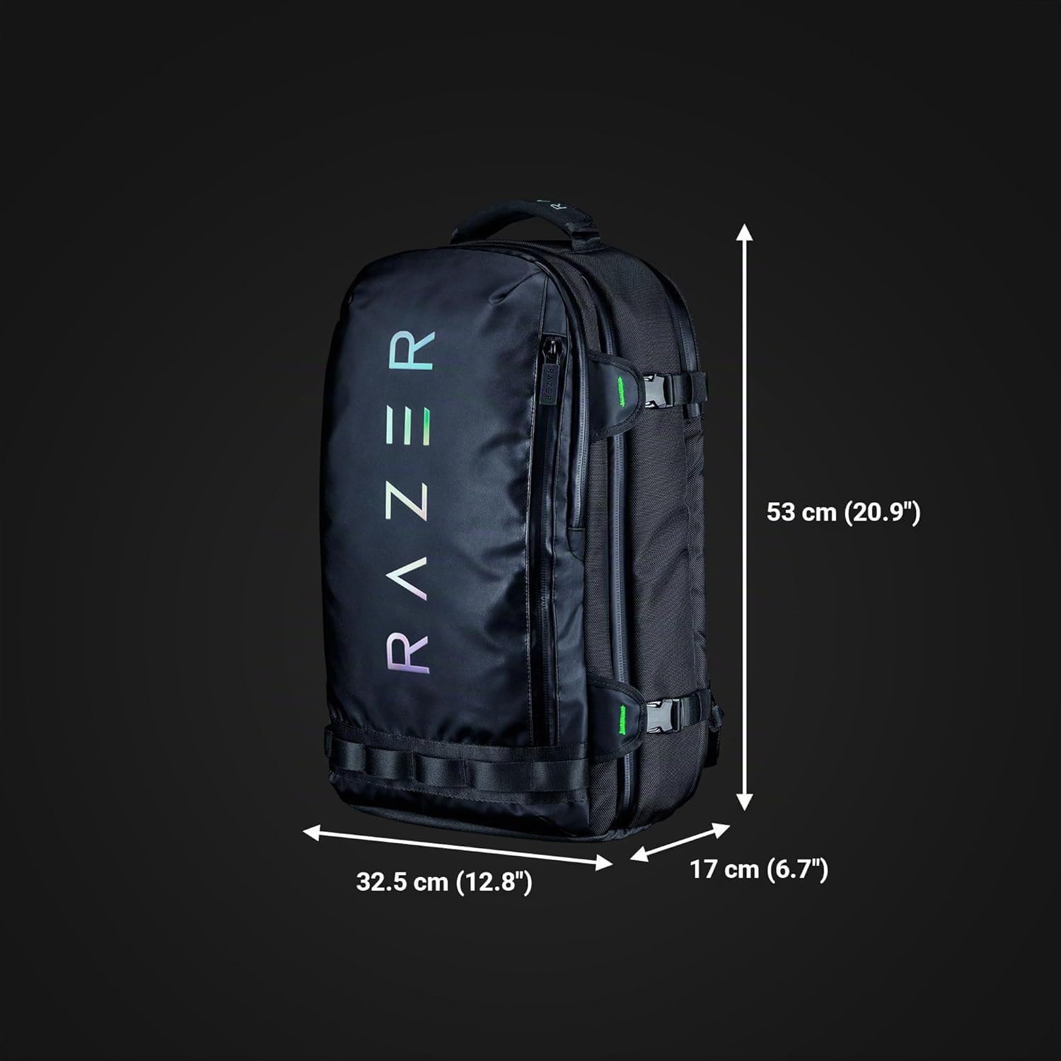 Razer Rogue V3 Backpack (17.3") - Sac à Dos de Voyage Compact (Compartiment pour Ordinateur Portable jusqu'à 15 Pouces, résistant à l'usure, Housse extérieure en Polyester) Noir/Chroma