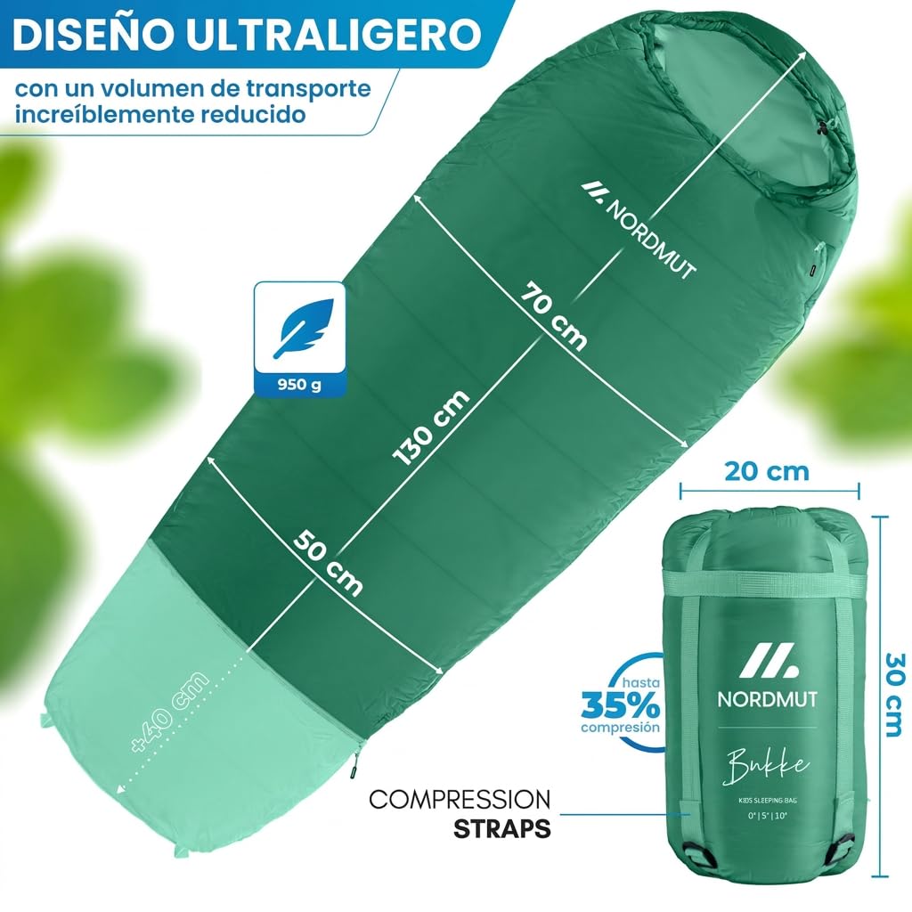 NORDMUT® Saco de Dormir niños – Crece con el niño para protección fiable contra el frío – Materiales no tóxicos – 3 Estaciones niños (200 gsm) para Aventuras al Aire Libre