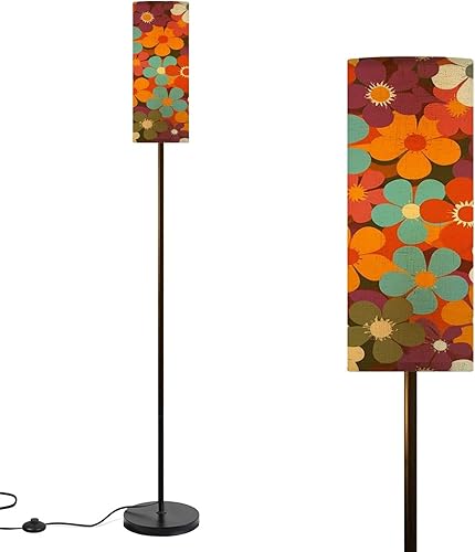 Lámparas de pie modernas para sala de estar, coloridas y florales, sin costuras, estilo retro de los años 70, lámparas de pie nostálgicas con