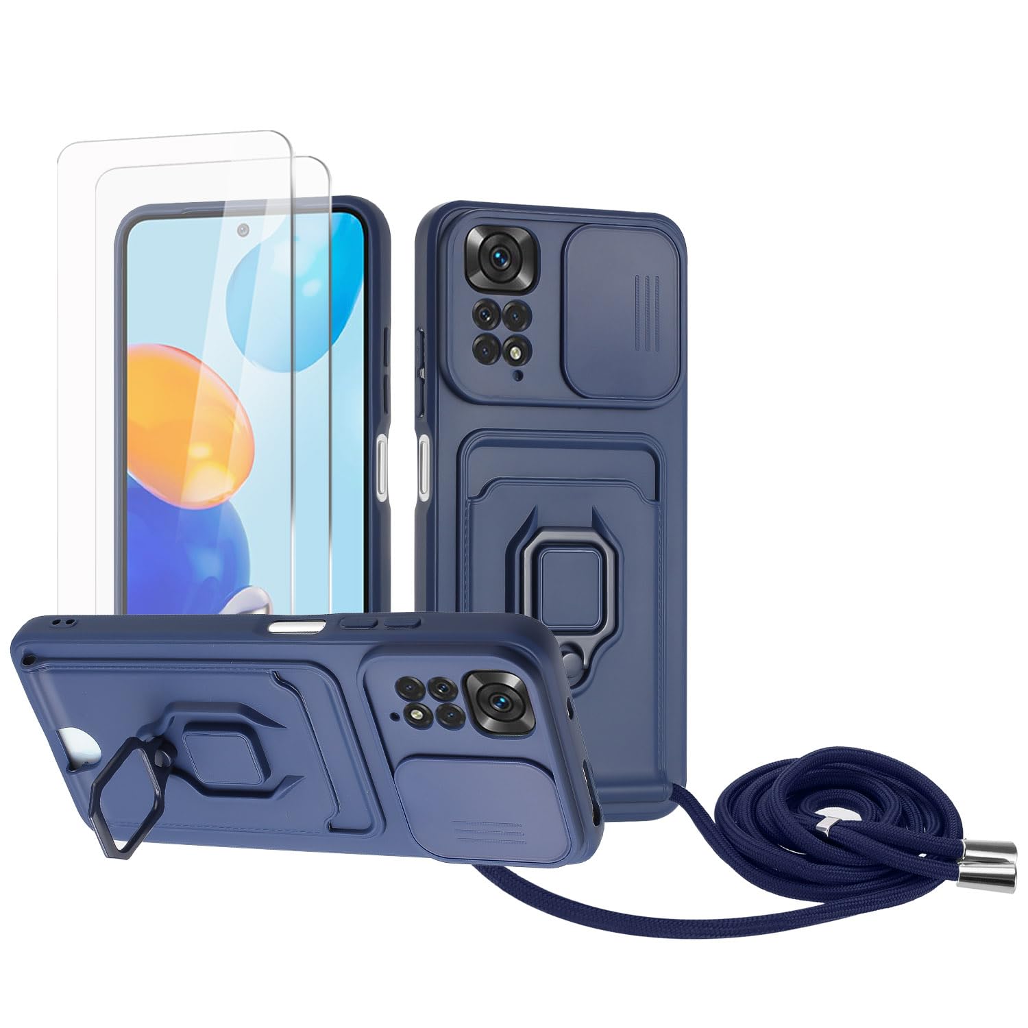 Zallagre Funda con Cuerda Compatible con Redmi Note 13 Pro 5G,[2 Packs Cristal Templado],Ranura para Tarjetas,Cubierta de Cámara Deslizante Proteger,360 Anillo Soporte-Morado — view 23