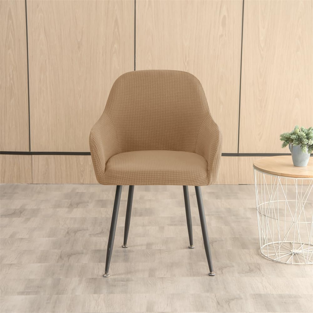 Highdi Stretch Stuhlhussen mit Armlehne aus Jacquard Wasserdichter Stuhlbezug Hussen für Esszimmerstühle Sesselbezug Waschbar Universal für Esszimmer Hotel Bankett Deko (6er Set,Khaki)