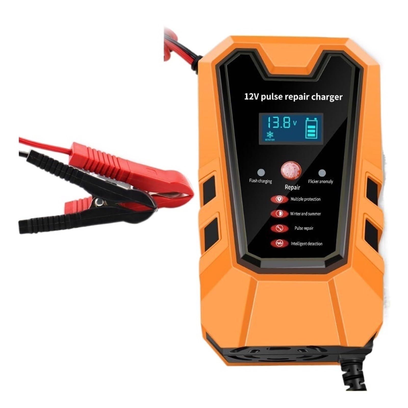 6A 12V Chargeurs De Batterie Voiture Intelligents Réparation D'impulsions Démarrage Au Plomb Sec Humide for Les Voitures Moto Charge De PréCision(Orange)