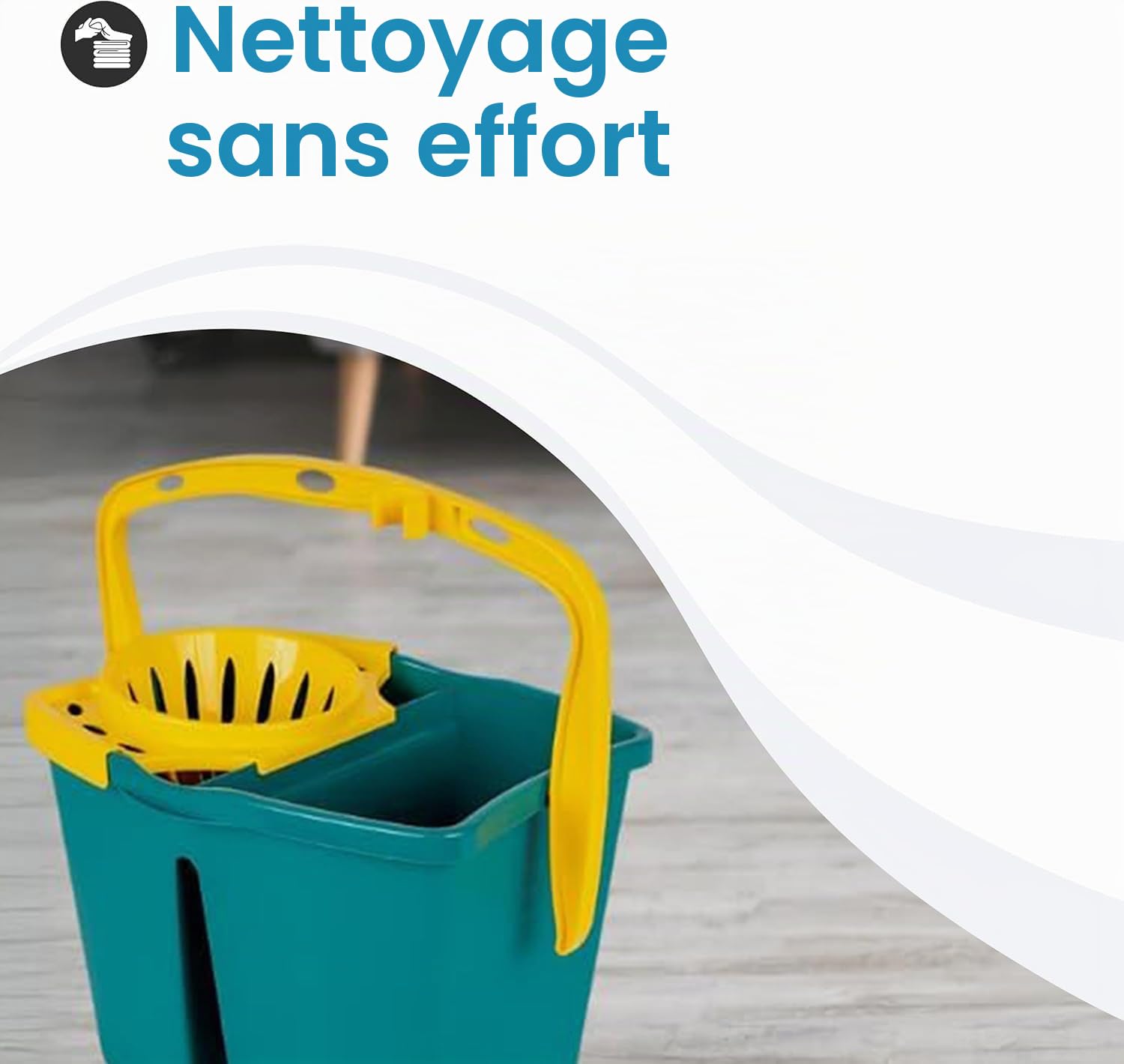 Tomaino - Seau de lave vaisselle double baignoire en plastique - Balai de nettoyage 7 litres avec presse-papiers - 2 bacs pour eau propre et sale (seau + 2 pièces de rechange micorfibre)