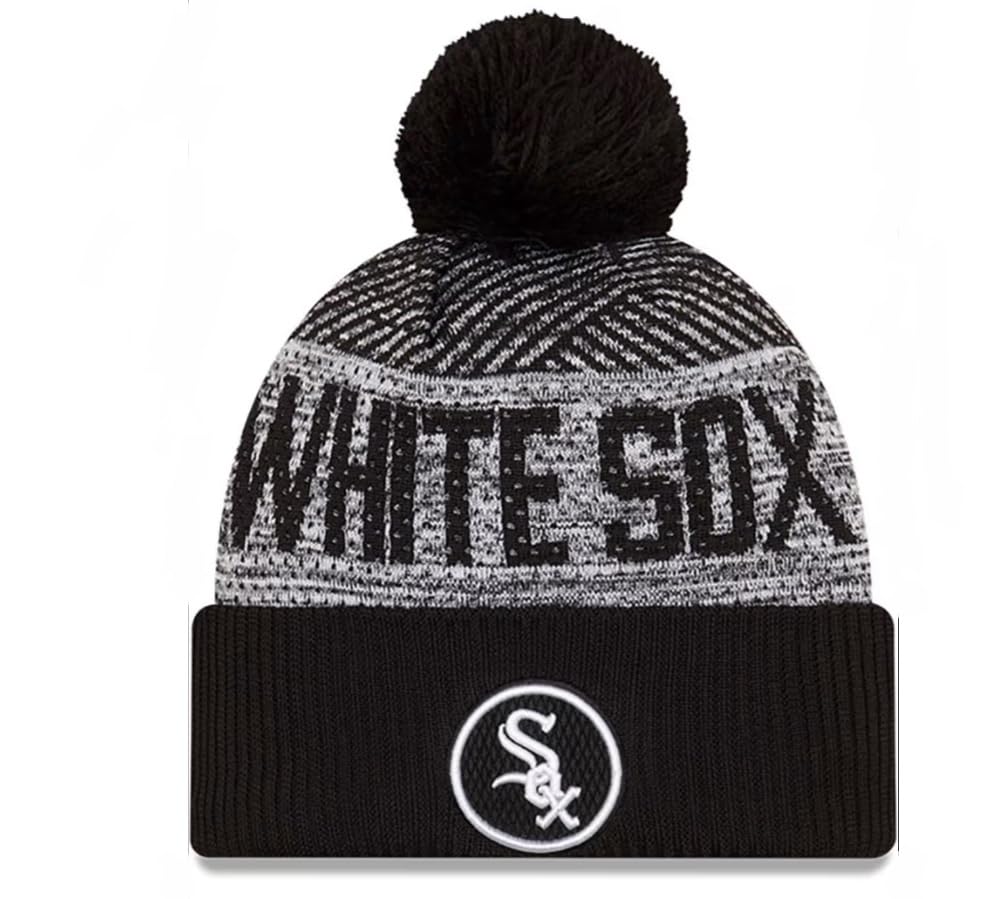 New Era Men's Chicago White Sox Sport Knit 2022 Beanie Knit Black/White/Grey Wool Sherpa Lining