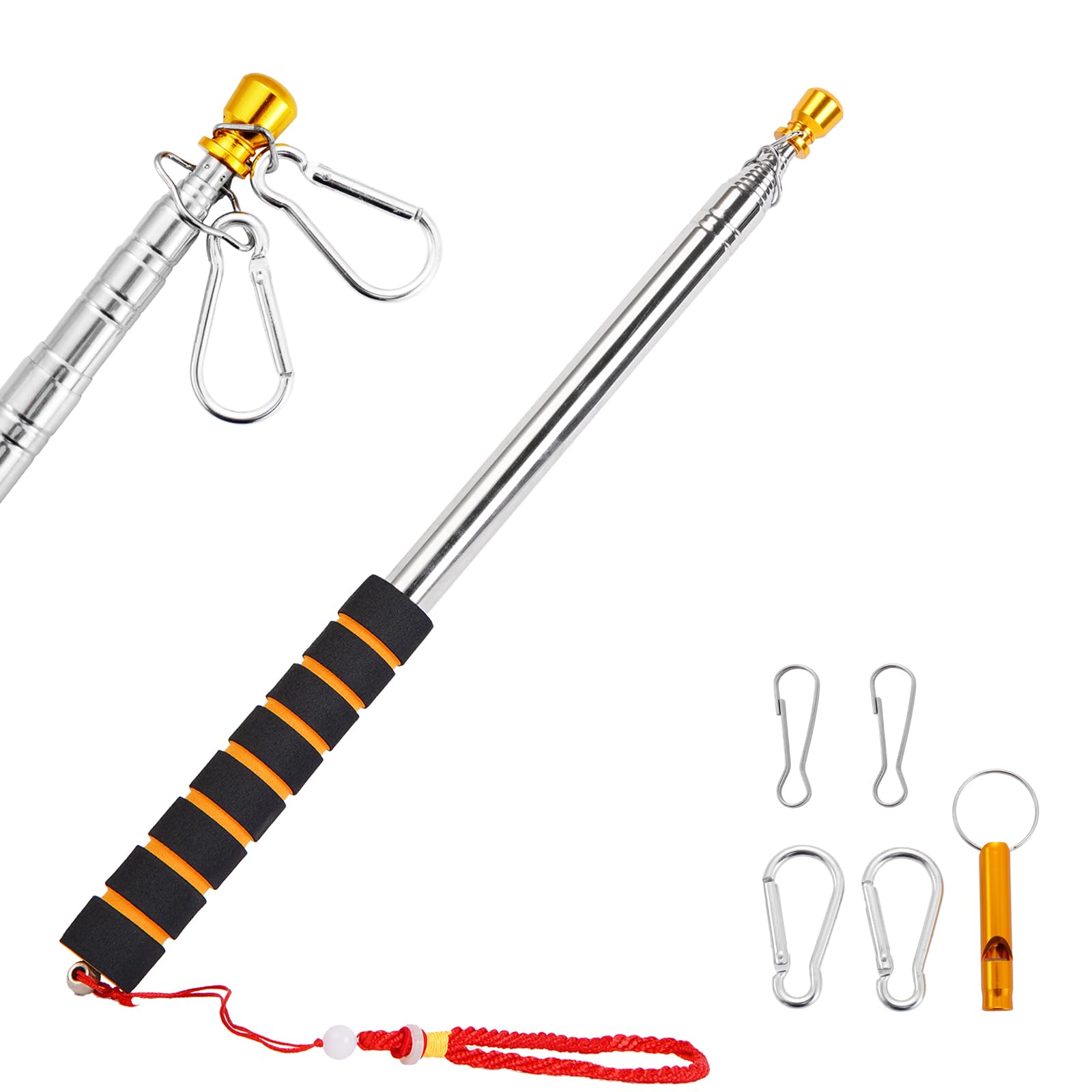 9.8ft/3M Telescopic Hand Held Flag Pole,Thick Stainless Steel Handheld Portable Extendable Retractable Flagpole with Anti-Slip Grip,4 Clips,Telescoping Flag Pole for Tour Guide,3x5 4x6 Flags,Festival-image-42