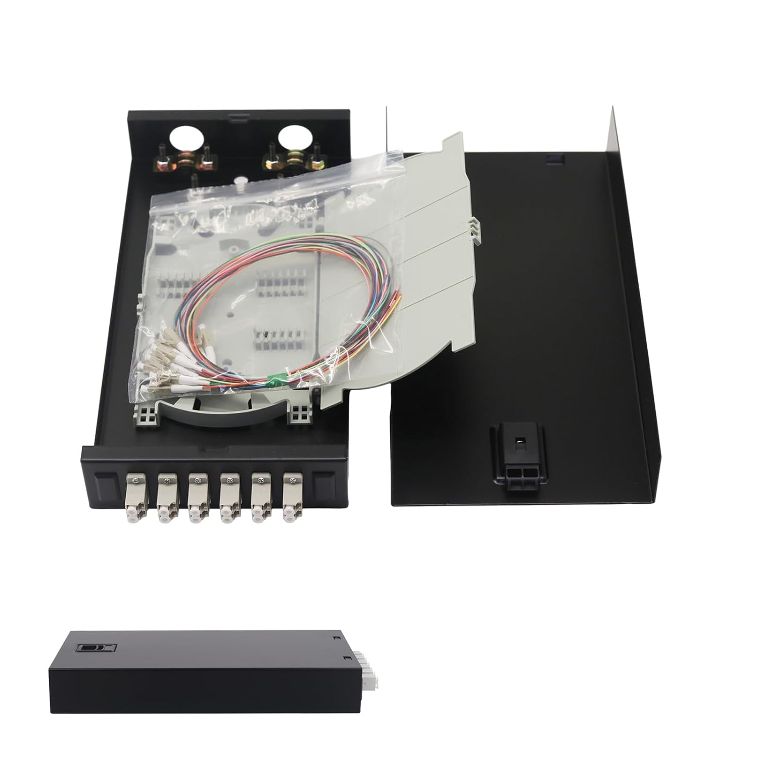1 Pack 12-Strand LC OM1 Multimode Fiber Optic Wall-Mount Enclosure Kit - LC Duplex Pigtails, 6 Couplers - High-Speed Network for Data Center/CATV
