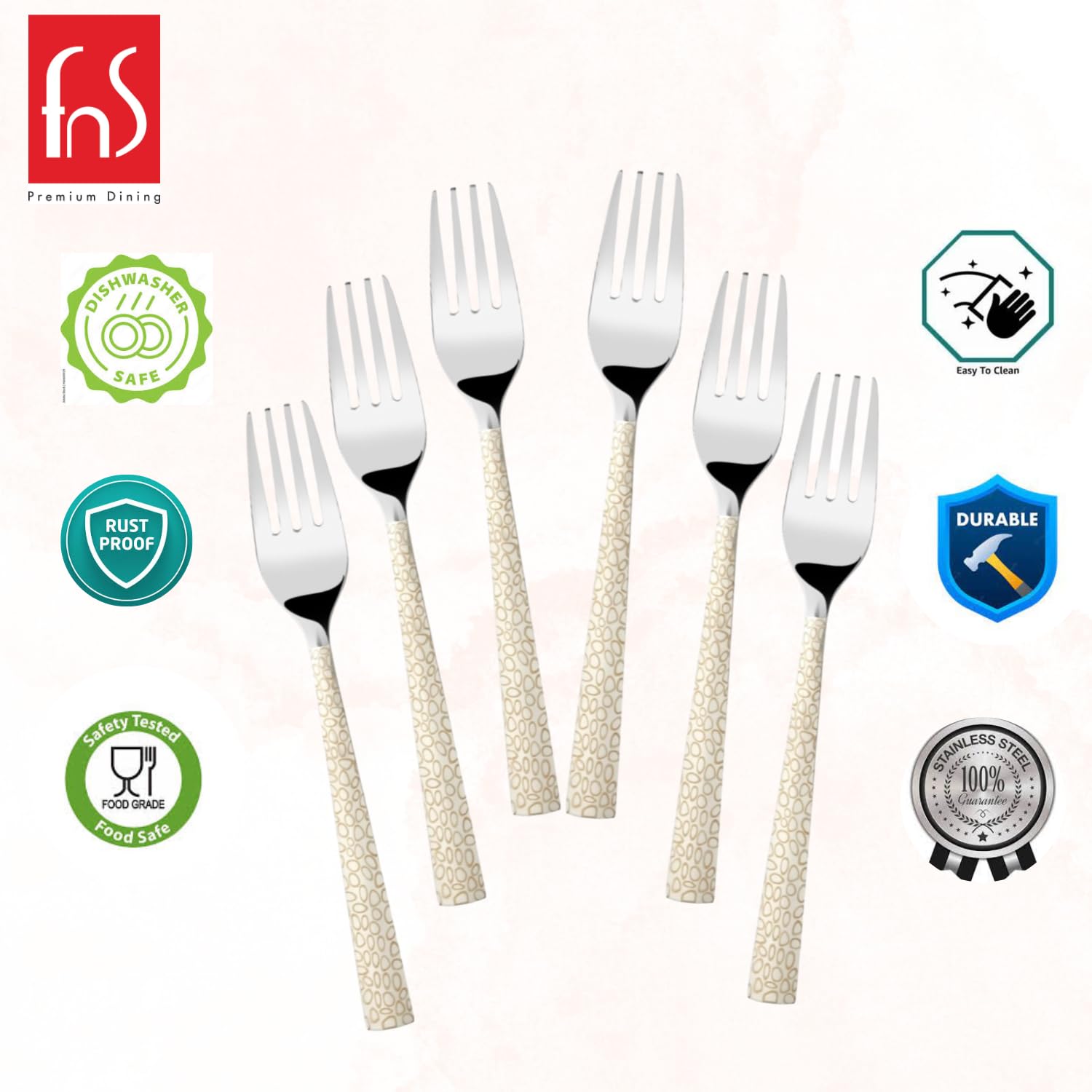 Montavo by FnS Pebble Unique Laser Design Stainless Steel Cutlery 6 Dinner Forks Set Pack of 6 Forks for Dining Table, Home and Kitchen 1