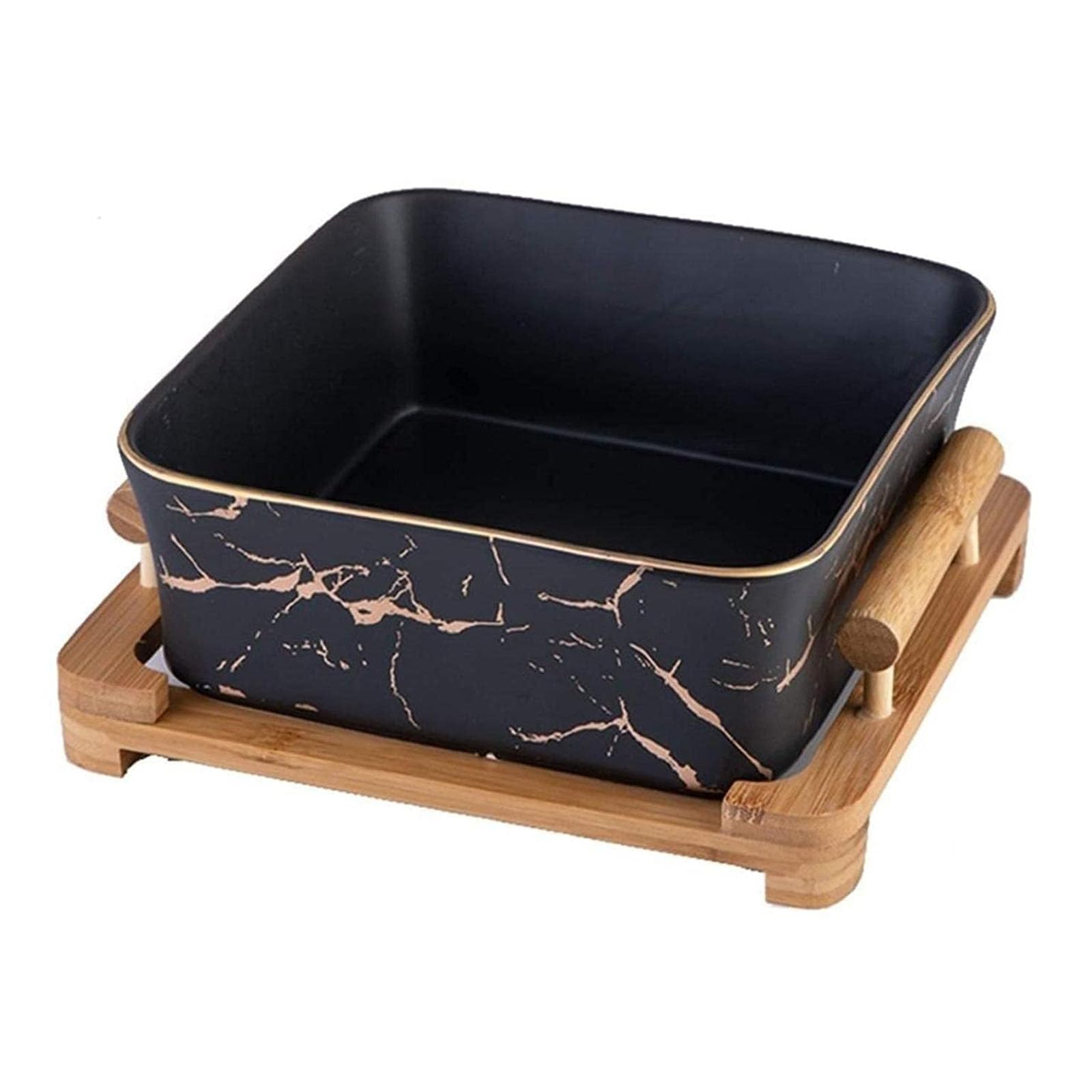 Suppenschalen, Ramen-Schalen, Obstschalen, Keramik-Salatschüssel, Marmor, quadratischer Obstkorb mit Holzhalter, Gebäckteller, Steakteller, for Gemüse- und Obstsalat, Haferflocken, Milch, Weiß ( Color