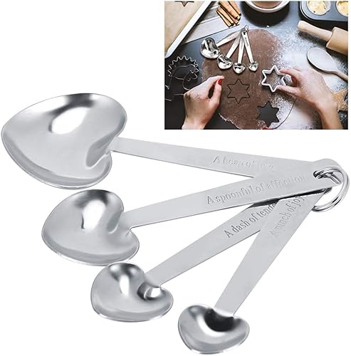 Cucharas medidoras, Cucharas de medición de acero inoxidable en forma de corazón Cucharas de medición Set de Cucharas para Hornear