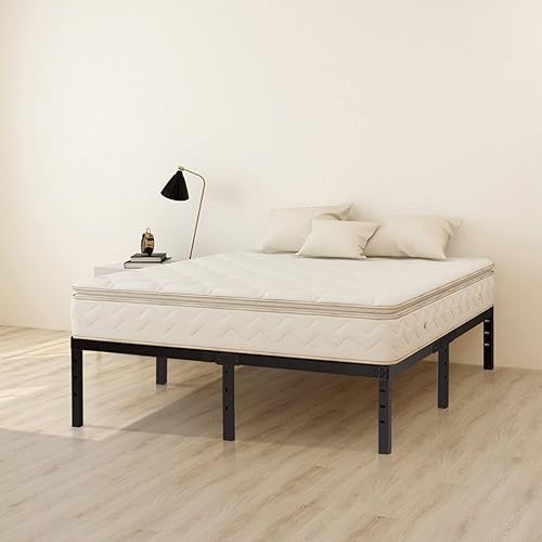 Miniatura 7 de Wulanos Marco de cama de tamaño matrimonial, marcos de metal resistentes con soporte de listones de acero, no necesita somier, marcos de cama de