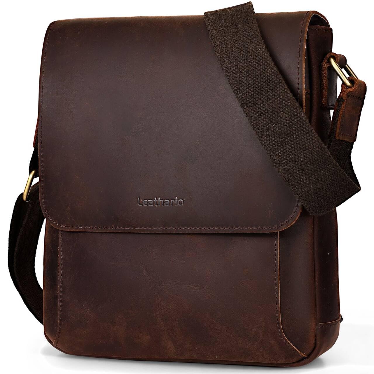 Leathario Crossbody Bag for Men Genuine Leather Small Messenger Shoulder Purse Side Vintage Satchel for Work Business Daily