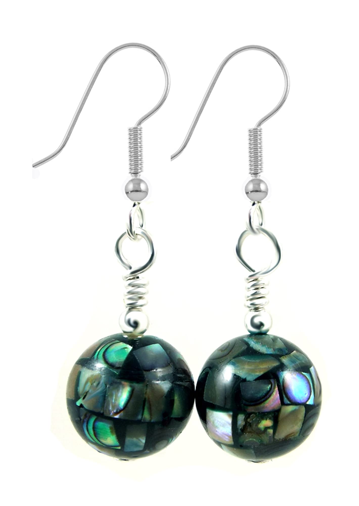 Abalone Shell Mosaic Drop Pierced Earrings with Sterling Silver Ear Wires