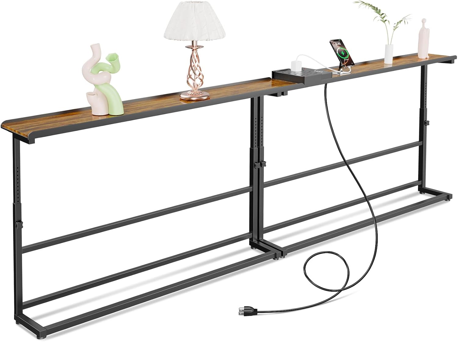 SENBOWE 78.8" Behind Couch Table with Power Outlets - Adjustable Height Narrow Long Sofa Table for Living Room, Skinny Console Table for Sofa with USB-C & AC Ports Space-Saving