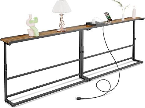 SENBOWE 78.8" Behind Couch Table with Power Outlets - Adjustable Height Narrow Long Sofa Table for Living Room, Skinny Console Table for Sofa with USB-C & AC Ports Space-Saving 78.8in Length