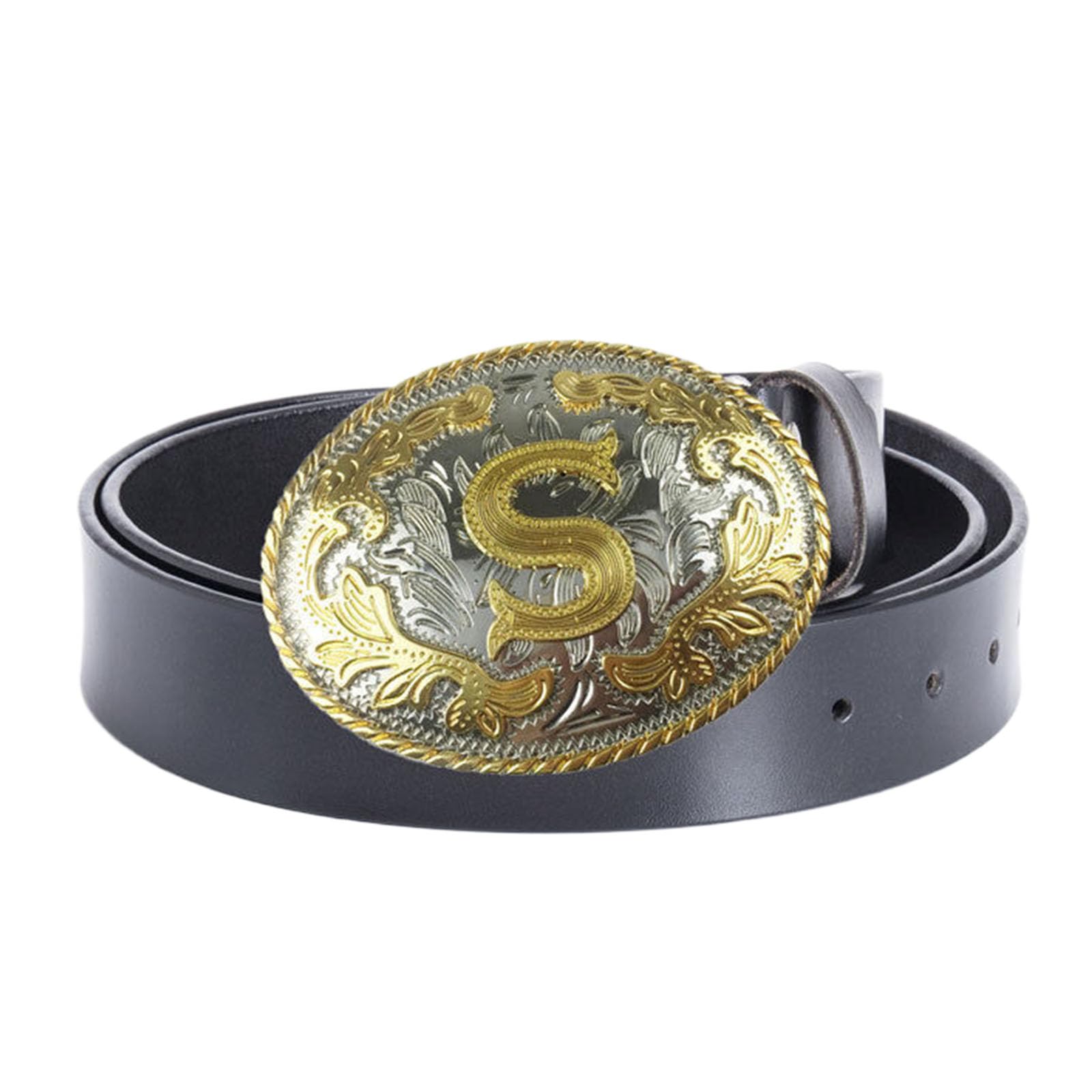 BDAYEK Men's Belt Men'S Belt Western Cowboy Genuine Leather With Alphabetical Buckle Brown(S Black,110Cm/43.3'')