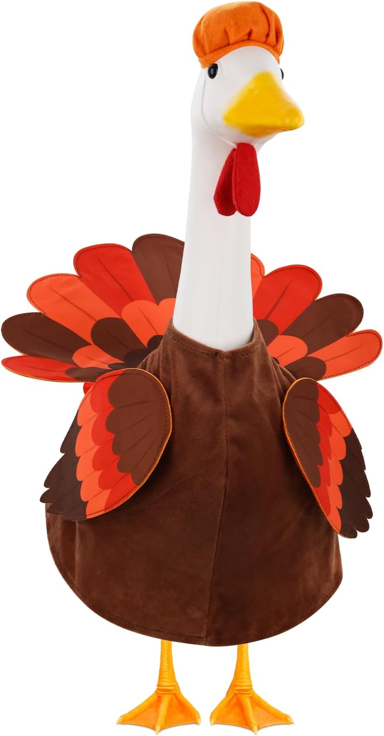 Thanksgiving Turkey Goose Outfit Porch Goose Outfits Yard Goose Clothes Silly Lawn Goose Costume for 23'' Porch Goose Duck Decorations
