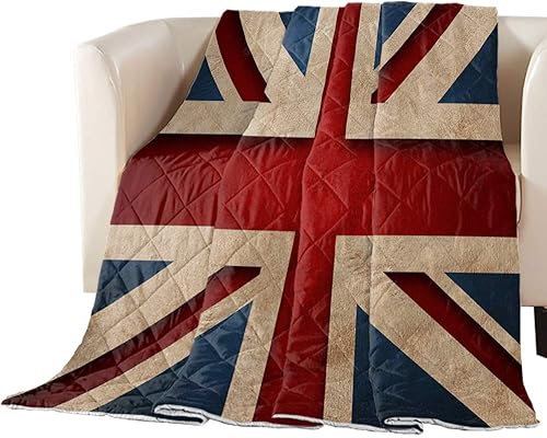 Edredón acolchado de algodón con bandera británica, manta acolchada suave y transpirable, colcha de estilo vintage, colcha ligera para todas las