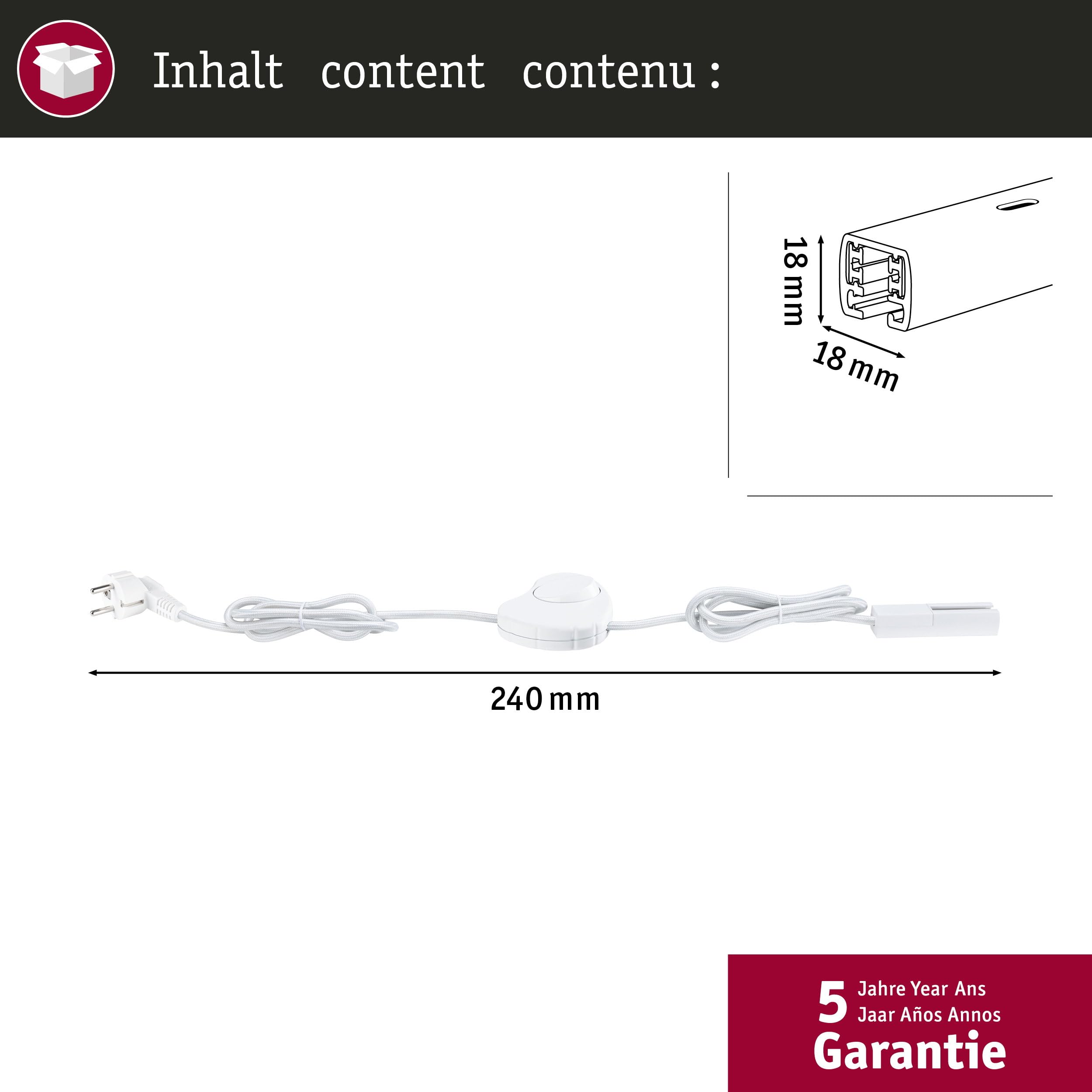 Paulmann 95659 URail câble d'alimentation électrique avec interrupteur 2 m, max. 1 000 W, blanc signal, système de rails