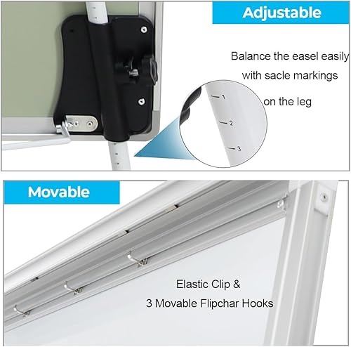 Miniatura 4 de Caballete de pizarra blanca de 36 x 24 pulgadas de altura ajustable, pizarra magnética de borrado en seco con soporte para trípode, caballete de