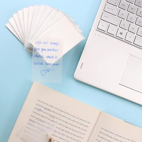 Miniatura 6 de Jiemay - 600 bloc de notas adhesivas transparentes 12 paquetes de notas adhesivas transparentes para libros y recordatorios de mensajes impermeables