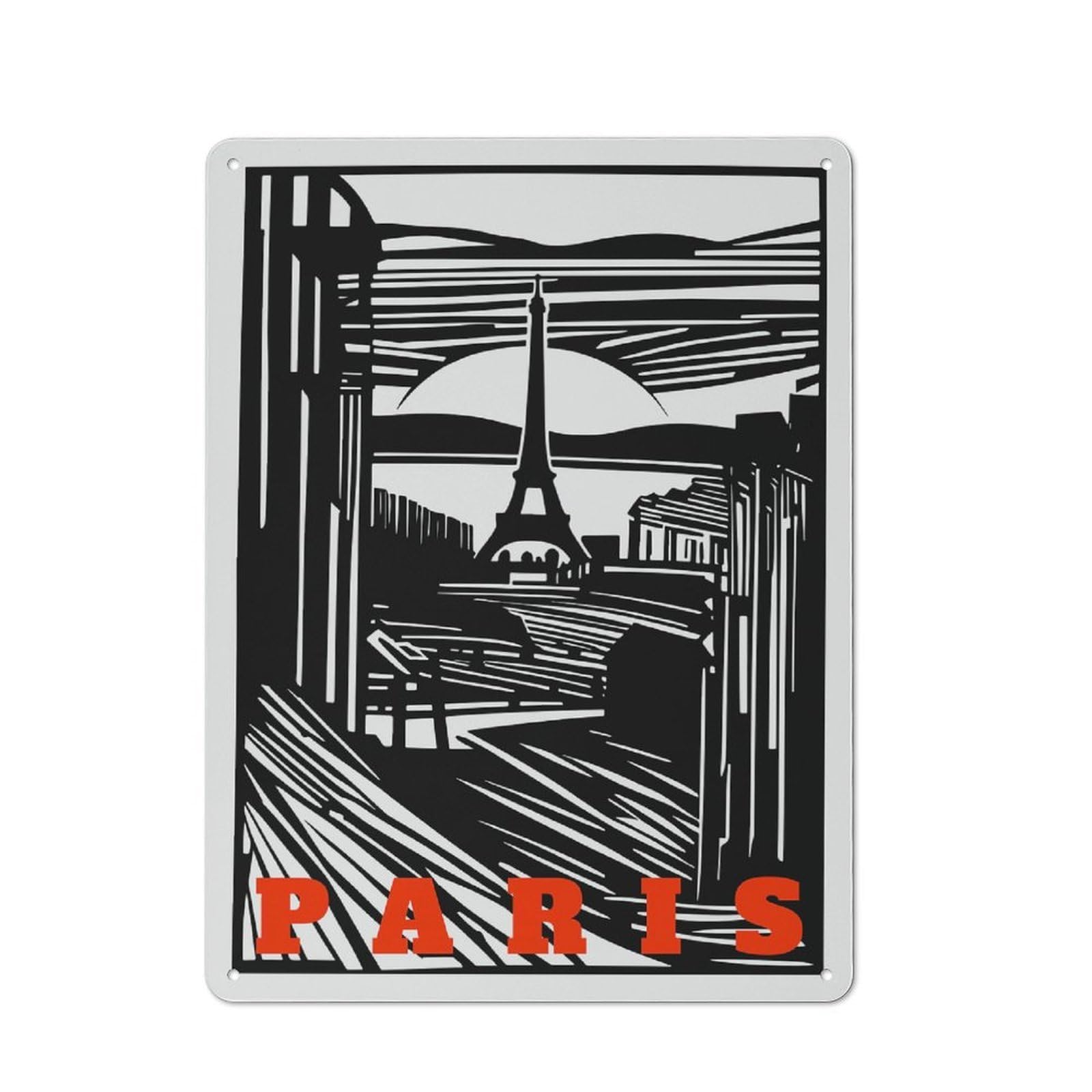 Junmoney Style-13 Paris Vintage Landscape Metal Wall Sign 40X30cm, Rustic Decor For Workshop Wall, For Vintage Wall Decor Fans, For Themed Room Decoration