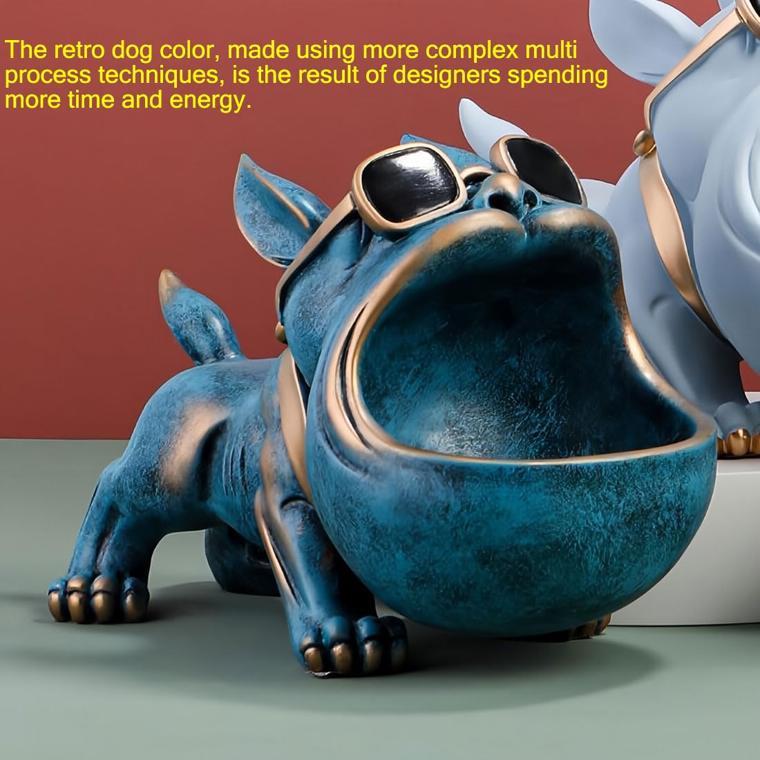 Porte-Clés Bouledogue Français Avec Plateau - Décoration Bureau Et Maison - Bol à Bonbons Résine